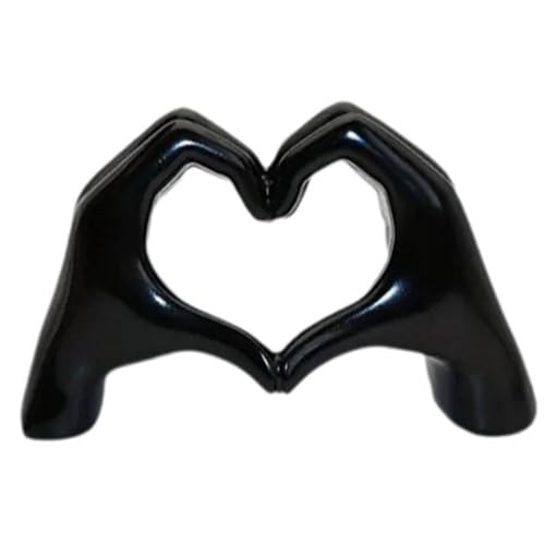 Heart Hands Sculpture Decor, Love Hand Statue Room Decoration, Love Finger Sculpture for Shelf Coffee Table Office Bedroom Bookshelf Small Ornament Home Decoration (Black) - color: Black