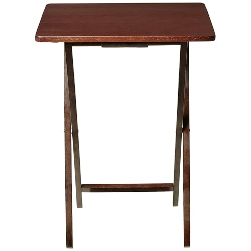 Folding TV Tray Table for Indoor Use, 1-Piece Rubberwood in Walnut Finish, 19" x 14.5" x 26" Snack Bed Desk