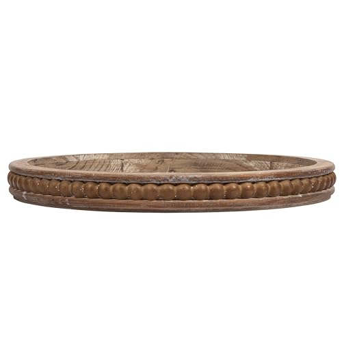 Whitewashed Round Decorative Wood Tray - color: Natural, style: Tray