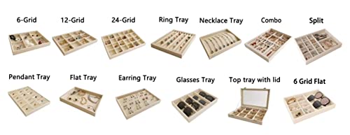 Premium Grade Multi Function Beige Velvet Jewelry Collection Accessaries Organization Tray Display Show Tray Home Store Drawer Divider Insert Closet Organizer - color: Jewelry Open Tray
