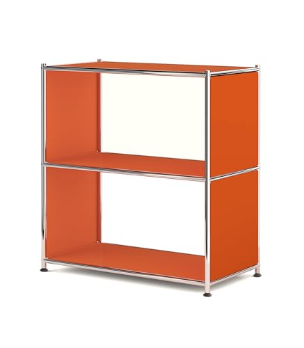 32-Inch 2-Tier Metal Bookcase, Open Shelf Storage Organizer for Living Room, Bedroom, Side Table or Nightstand Use, Modern DIY Assembly, Orange - color: Matt Orange