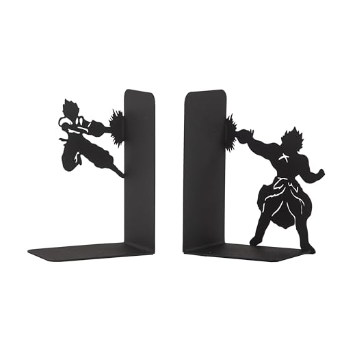 Anime Battle Scene Metal Bookends, Superhero Heroes Book Ends for Kids, MangaThemed Book Holders, Dragon Fighters Anime Heros Bookends Gift for Kids, Animation Heroes Book Stand