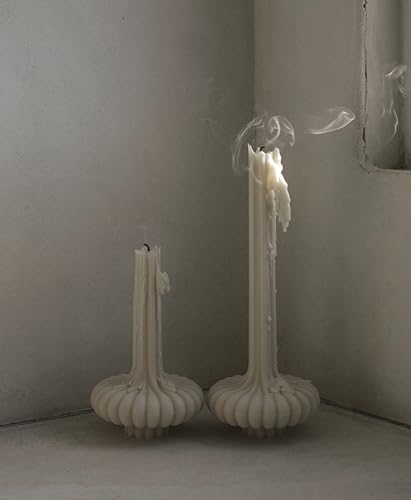 LAWA Set of 2 Pumpkin Base Candle - Beautiful Handmade Pillar Unscented Soy Wax Elegant Aesthetic Vase Candle Housewarming Gift Home Room Shelf Decor Idea White - color: White