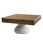 dwellington White Wash Display Wood Riser, 8.25 inch Shabby Chic Pedestal Tray Decor with Beads, Farmhouse Display Stands for Coffee Bar, Bathroom, Kitchen Island (Square)