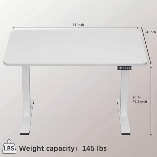 Furmax Electric Height Adjustable Standing Desk Large 48 x 24 Inches Sit Stand up Desk Home Office Computer Desk Memory Preset with T-Shaped Metal Bracket, White - color: White, size: 48 Inch