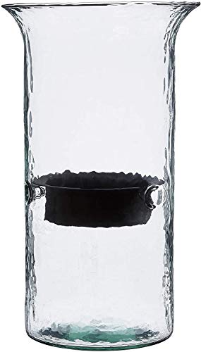 First of a Kind Glass Hurricane Pillar Candle Holder with Rustic Metal Insert, Perfect as a Centerpiece (Medium) - size: 15" Tall Clear