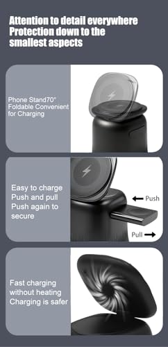 2026 3 in 1 Wireless Charging Station for Apple MagSafe Charger, 15W Fast Magnetic MagSafe Charger Stand for iPhone 17 16 15 14 13 12 Apple Watch AirPods Series (Black), Gifts for Men - color: Black