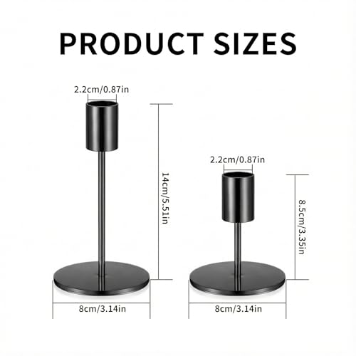 3 Pcs Black Candlestick Holders Set - Matte Black 5.5" & 3.3" Taper Candle Holders for Modern Table Centerpiece and Home Decor