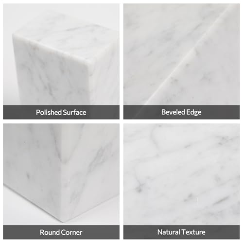 Luxury Marble Bookends for Shelves, 11LB Heavy Duty Marble Book Ends for Heavy Books, Stone Bookends Decorative, Polished, Carrara White Triangular, Set of 2 - color: Carrara White, size: 3.9×3×6 Inch