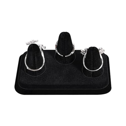 MOOCA 2 Pcs Set 3-Ring Organizer for Showcase Display Ring Finger Holder Jewelry Display Stands Showcase Jewelry Storage Counter, Black Velvet, 4 W x 3 1/4D x 2 3/8H inch - color: Black Velvet, 3 Rings x 2