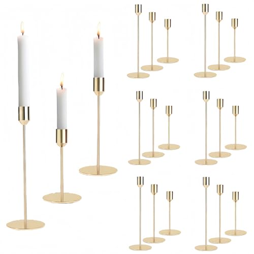 Gold Candlestick Holders Set of 18, Gold Candle Holders Bulk Metal Taper Candle Holder Vintage Candle Stick Holder Decorative for Wedding Home Party Table Decor Housewarming Gift - size: 18 pcs