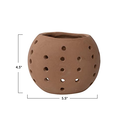 Creative Co-Op Handmade Terracotta Candle Holder with Cutouts - size: 6"L x 5"W x 5"H
