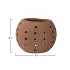 Creative Co-Op Handmade Terracotta Candle Holder with Cutouts - size: 6"L x 5"W x 5"H