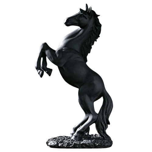 Feng Shui Black Horse Statue for Home Decor - 12.2" Matte Black Resin Rearing Stallion Sculpture - Modern Industrial Figurine for Executive Desk, Bookshelf & Gift for Men (Symbol of Power) - color: Black