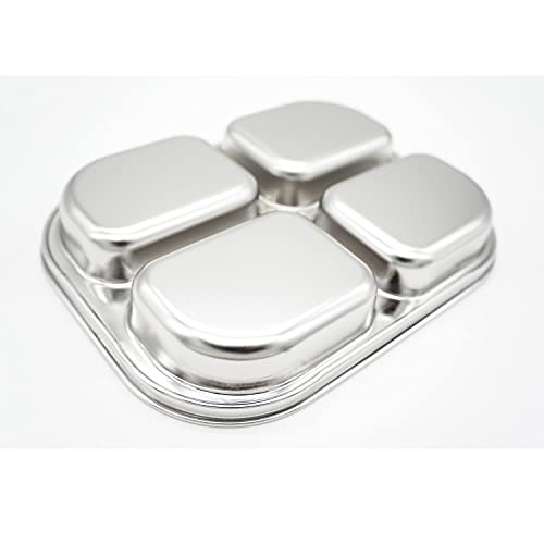 Korean Stainless Steel Divided Plates for Toddlers, Kids, Babies, Premium 304, Electro-Polished, No Black Residue, BPA-Free, 4-Compartment Food Tray, Camping, Balanced Meals, Set of 2 - size: 4 Compartments