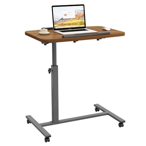 Furist Laptop Lap Desk, Mobile Adjustable Overbed Bedside Table with Wheels, Portable Standing Bed Desk, Rolling lapdesk Lap desks for Adults with Casters& Mouse Pad - color: Light Walnut