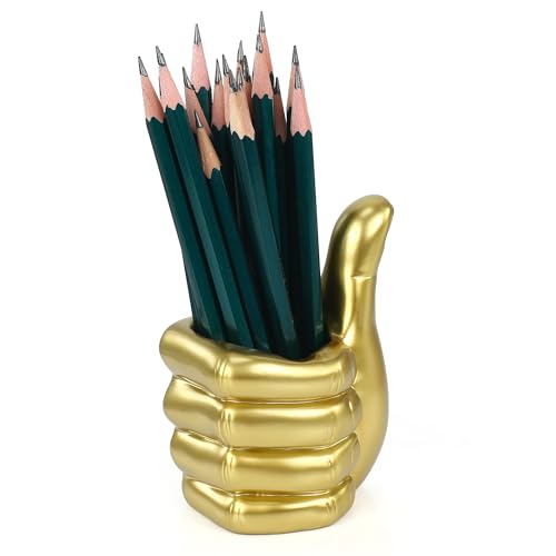 Thumbs Up Pen Holder and Phone Stand,Thumbs Up Very Good Pen Container Cell Phone Stand Holder Desk Organizer Decoration for Office Desk Home Decorative (golden) - color: golden