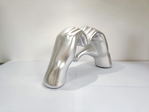 Heart Hands Sculpture Gift, Silver Love Sign Decor, Fingers Gesture Statue, Heart Shape Figurine, Gray Friendship Bracelet Holder (Silver) - color: Silver