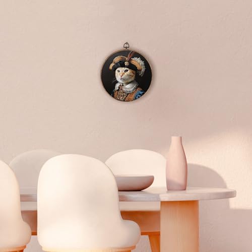 Hxlac Victorian Cat Round Wall Art Framed, Vintage Cat Round Wall Decor, Cottagecore Farm Animal Hanging Canvas Prints Wall Sculptures for Home Living Room Bedroom Decor, 10x10 Inch - color: cat