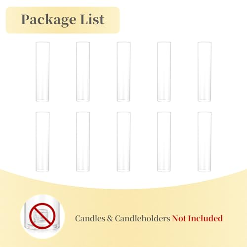 Hewory Hurricane Glass Candle Holders: 10 PCS Clear Open Ended Cylinder Candle Holder Sleeve for Candlestick Holders - Taper Candle Holder Bulk for Wedding Christmas Centerpiece Decor (D 2.5" x H 11")