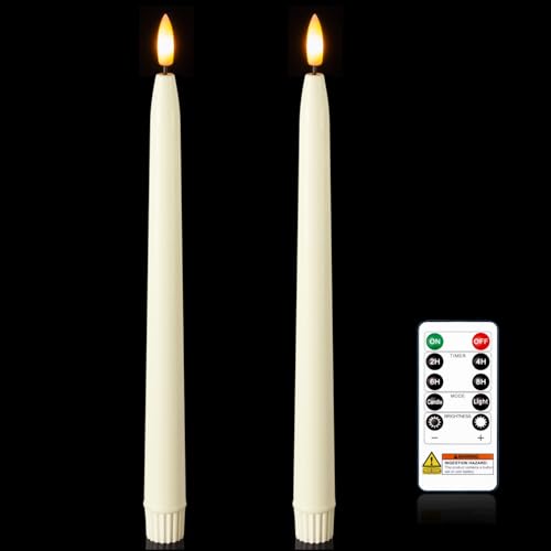 Homemory 11 inches Waxy Flameless Taper Candles with Remote Timer Dimmer, 2 Pcs Battery Operated Taper Candles with Flickering Flame, Ivory LED Candlesticks for Wedding, Christmas Indoor Decoration - style: Traditional - Ivory 11"