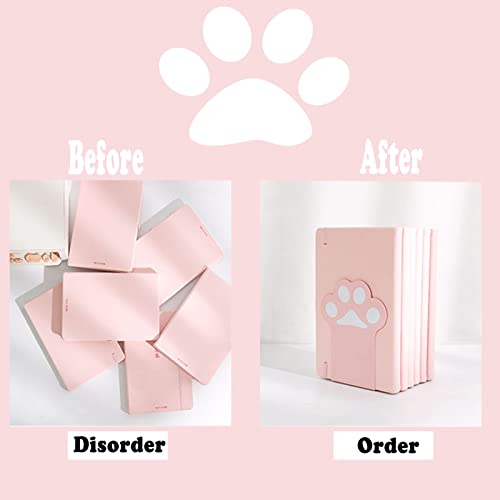 2 Sets Cat Paw Metal Bookends(4 Pieces in Total) Cute Desktop Bookshelf Sturdy Cartoon Bookshelf for Office and Home Decoration(Pink) - color: 2 Sets Pink
