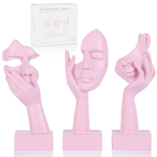 3 Pcs Thinker Small Statue Set - Pink Art Abstract Home Accent Figurines for Decor Woman Apartment Bookshelf Floating Shelf Coffee Table Office Desk Bathroom Counter Decor (3 Pcs Pink, 6") - color: 3 Pcs Pink, size: 6"