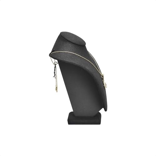 MOOCA 2 Pcs Set Small Linen Covered Wood Jewelry Display Necklace Chain Jewelry Bust Display Holder Stand, Necklaces Mannequin, 7 1/4" Height, Black Linen - color: 4) Black Linen, 2 pieces