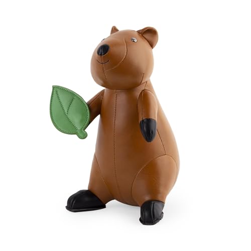 Zuny Bookend Quokka, Leather Bookends for Shelves, Handmade Animal Home Decor, Classic Series, Tan+Black - color: Quokka