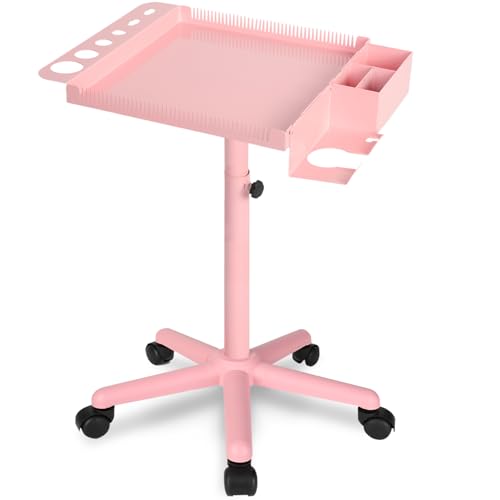 Extension Salon Tray Hair Extension Cart Tray Pink Multi-Function Extensions Rolling Tray with Blow Dryer Holder and Storage Platform - color: L-pink