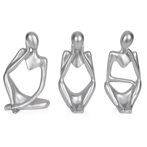 Sandstone Resin Thinker Style Abstract Sculpture Statue Collectible Figurines Home Office Bookshelf Desktop Decor (Small Silver, 3pcs) - color: Small Silver, size: 3pcs
