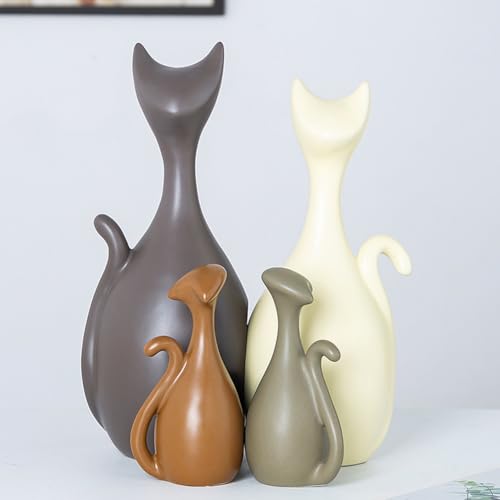 Ceramic Statue,Cat Family Figurines Porcelain,Creative Ceramic Decorative,Crafts Ornaments Home Decor,Memorial Gift for Parents,Suitable for Shelf,Bookself (Nordic Cat Family) - color: Nordic Cat Family
