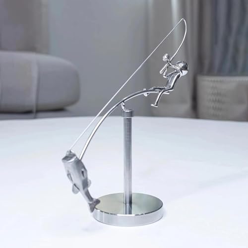The Fisherman Balancing Sculpture, Kinetic Fishing Sculpture - Balance Art for Your Space, Metal Fisherman Statue Home Office Desktop Ornament, Gift for Fishing Lovers