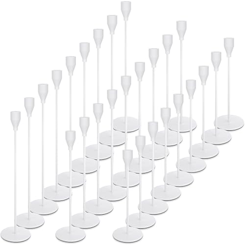 Potchen 27 Pack White Candles Holder, 9 Sets Metal Taper Candlestick Holders Fit 0.75 Inch Thick Pillar Candles, Vintage Modern Candle Sticks Centerpiece Decor for Wedding Home Dinning Anniversary - color: White