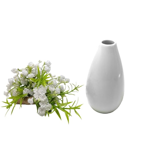 4.1 Inch Ceramic Small Bud Vase Mini Single Stem Flower Vase Decorative Floral Holder for Home Office Table Decor Desktop Centerpiece (White) - color: White
