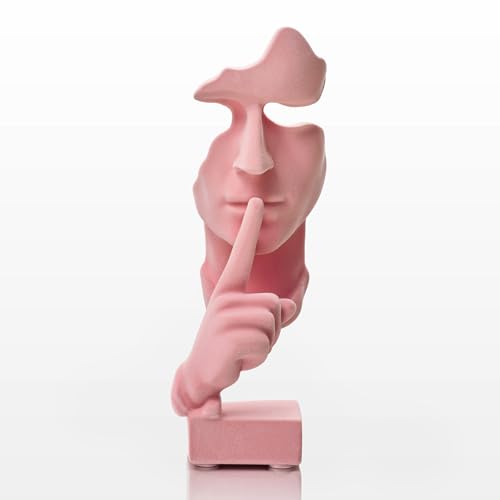 Velvet Flocked Thinker Sculpture for Bookshelf Decor, Flocked Mask Collectible Figurines Modern Abstract Art Statue Spring Decor for Home, Office, Desk Decor (Pink) - color: Nospeak-pink