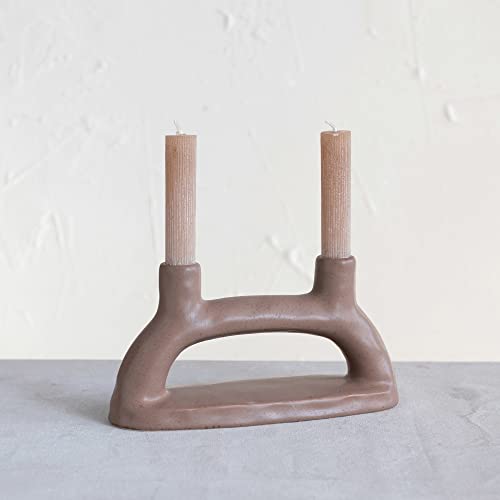 Creative Co-Op Modern Stoneware Double Taper Holder, Matte Brown