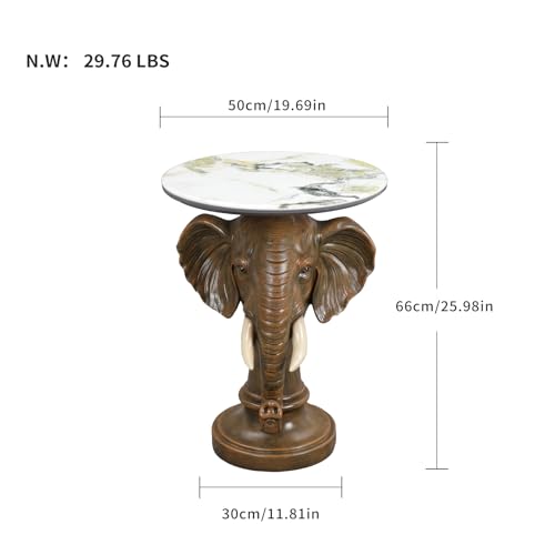 Elephant Sculptural Side Table, 19.69" W x 25.98" H Faux Marble Top, Resin Animal End Table, Unique Accent Table for Living Room, Gift for Housewarming - color: Yellow Elephant Head Statue