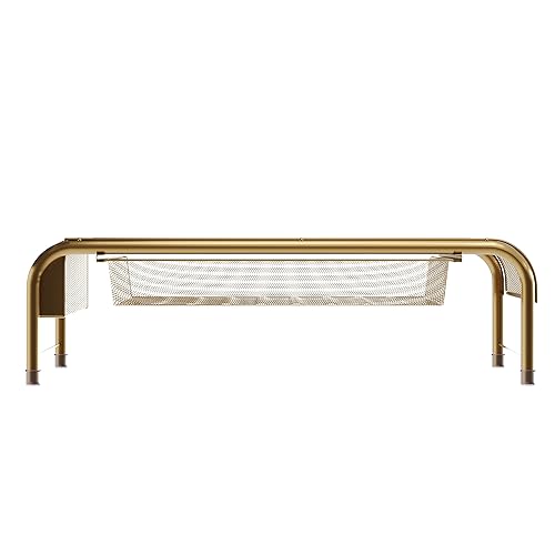 Martha Stewart Ryder Gold Mesh Metal Desktop Monitor Stand Riser with Organizer Drawer and Side Storage