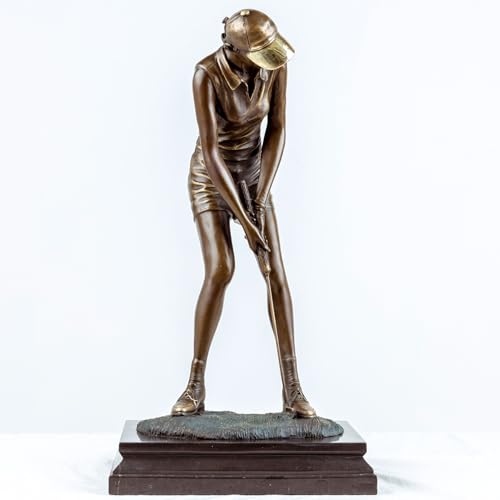 18.9'' Bronze Female Golfer Statue, Handcrafted Golf Figurine Sculpture with Solid Bronze & Marble Base, Classic Sports Decor for Home Office, Collectible Art Piece & Golf Gift - size: 18.9" Madam