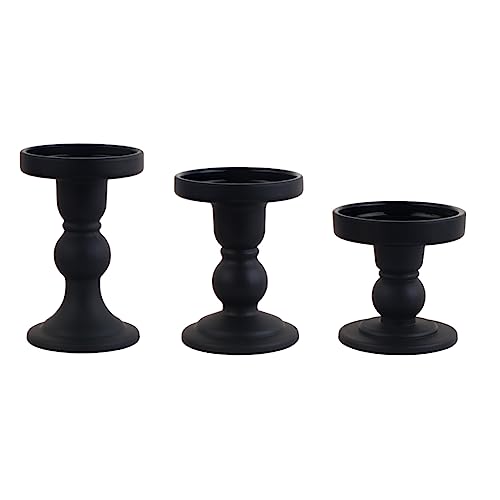 3-Piece Set of Black Glass Candlestick, Crystal Candlestick Holder Holder and Conical Candle, Christmas Candle Holder Decoration, Family Living Room Wedding Candle Holder (black1set) - color: Black