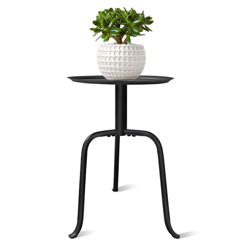 Plant Stand Indoor, Mid Century Single Plant Table, 3-Leg Minimalist Heavy Duty Metal Tall Flower Pot Stand, Modern Round Small Side End Table with Raised Design - color: Black