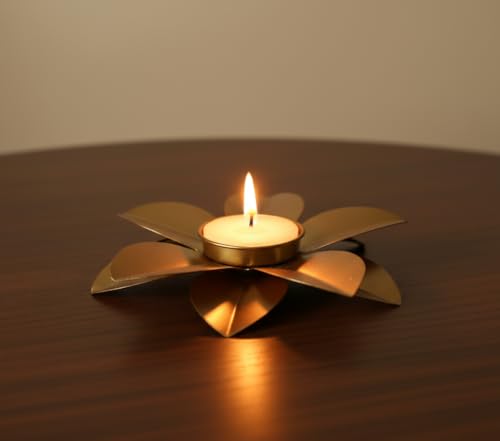 Decorative Metal Flower Tea Light Candle Holder, Gold, 3 Inch, Modern Floral Wall Art Decor