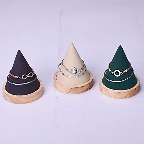 Teensery 1 Piece Wooden Cone Shaped Bracelet Display Holder Wood Bangle Watch Anklet Stand for Home Exhibition Retail Stores (Beige)
