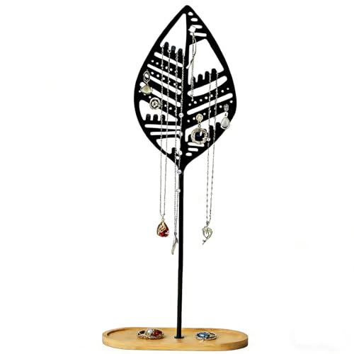 Leaf jewelry storage rack Jewelry Organizer Jewelry Stand Jewelry Holder Organizer, Necklace Organizer with Ring Tray, Sturdy Jewelry Hanger for Necklace - color: B Black