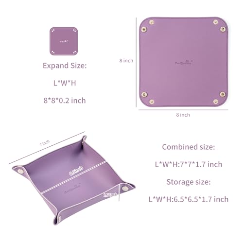 SANQIANWAN PU Leather Arc Edge Jewelry Valet Tray for Man and Women, Portable Mini Entryway Table Tray Bedside Nightstand Desk Tray Small Travel Dish Plate for Key,Wallet,Watch,Coin (Purple) - color: Purple