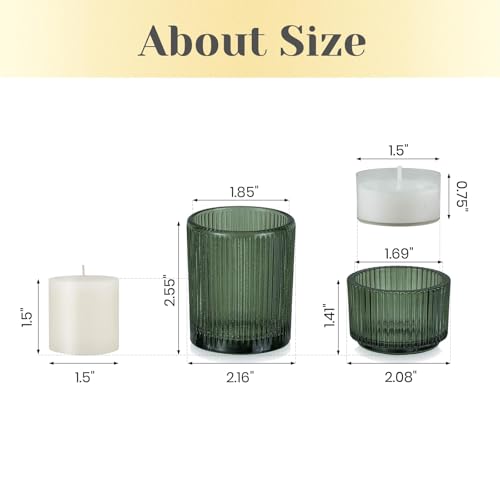 Hewory Glass Tealight Candle Holder: 24 Pcs Dark Green Votive Tea Lights Candle Holder, Ribbed Tea Light Holders Fall Decorations for Thanksgiving Table Centerpiece Wedding Party Home Decor - color: Dark Green, size: 24PCS