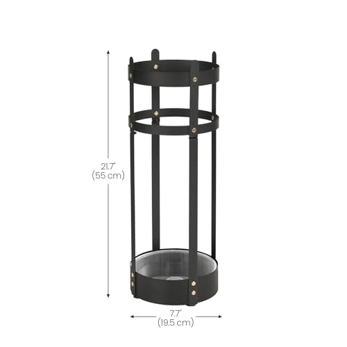 SONGMICS Umbrella Stand, Steel Round Umbrella Holder Rack, 7.7 x 7.7 x 21.7 Inches, with Detachable Drip Tray, for Entryway, Office, Stable, Assembly Required, Matte Black ULUC28BK - size: 7.7”D x 7.7”W x 21.7”H