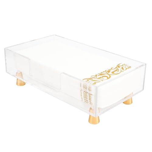 Acrylic Napkin Holder with Feet, LUVCOSY Acrylic Guest Towel Holder, Clear Hand Towel Storage Tray, Unique Gold Feet Design, Paper Towel Dispenser for Bathroom, Kitchen, 9x5 Inches- Rectangular - color: Gold, size: Rectangular