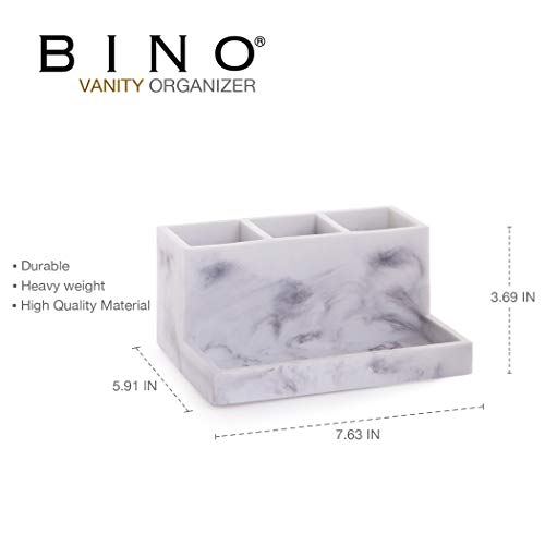 BINO | Multi Purpose 3 Compartment Organizer with Tray | Makeup Brush Holder Makeup Brush Organizer Holder Toothbrush Marble Bathroom Accessories (Matte Marble) - color: Marble